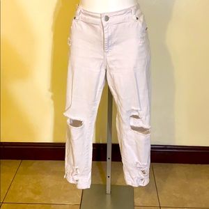 Street Denim Distress White Jeans
